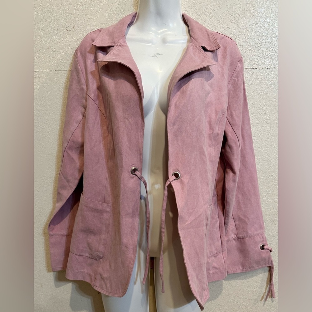 Cato Light Pink Suede Tie-front Jacket - Picture 13 of 14